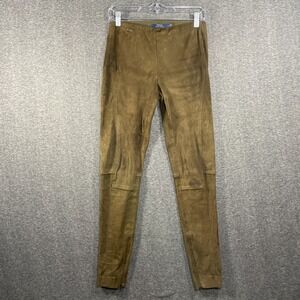 Polo Ralph Lauren Womens Lamb Suede Leggings Pants Ankle-Zip Skinny Brown Small